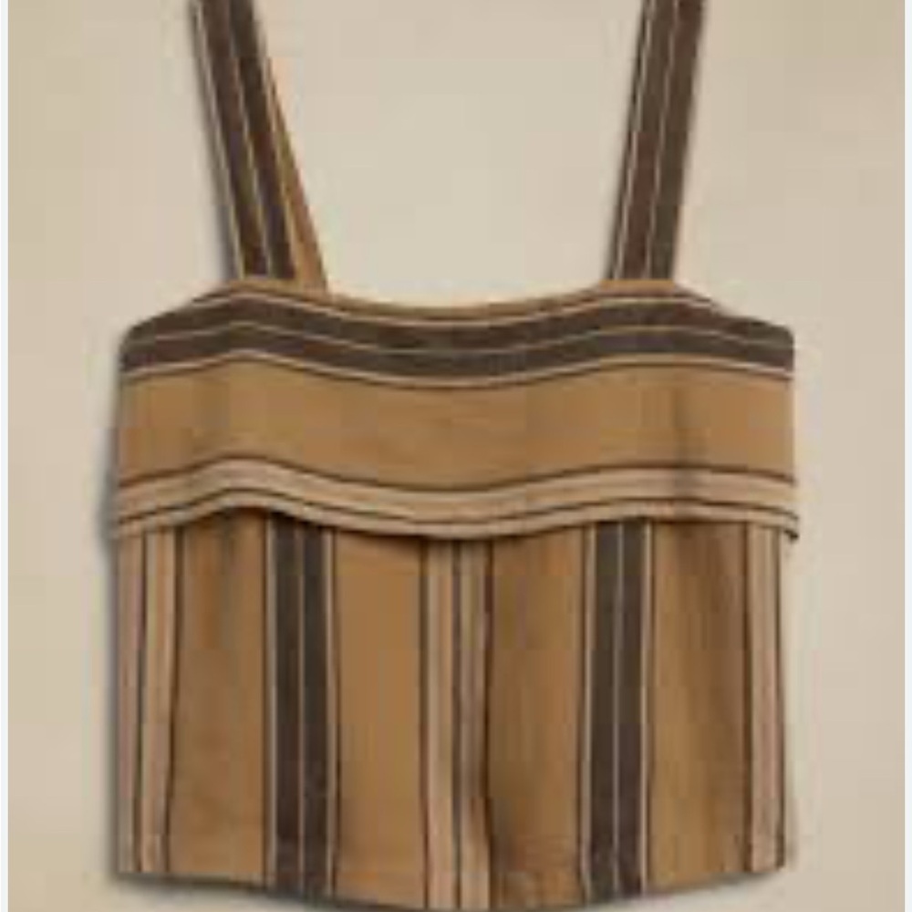 Banana Republic Mia Square Neck Linen Brown and Tan Striped Tank Top